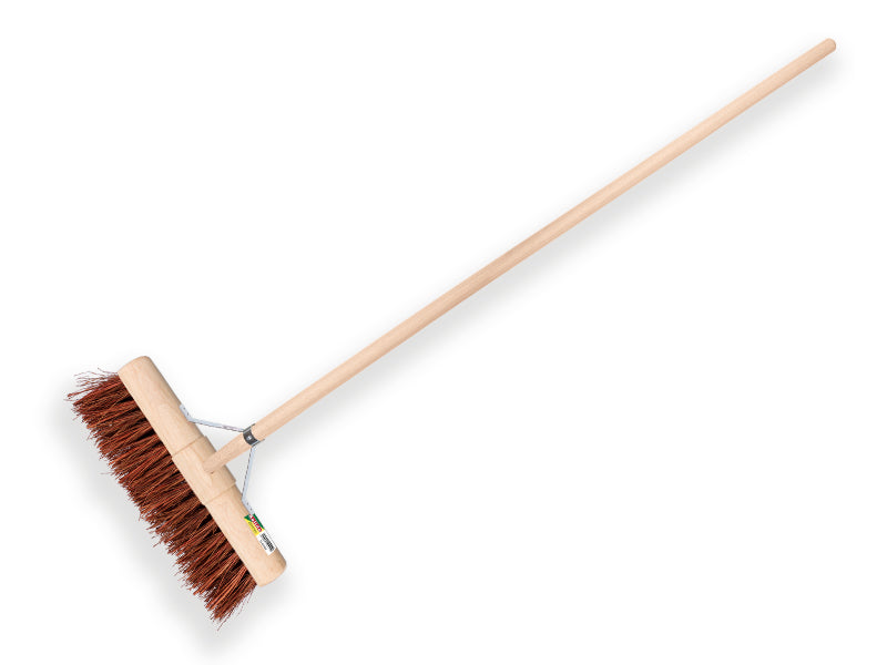 Wegenbouwbezem SOLIDE 45 cm, geoliede Bassine, ronde kap, IKAPE steel 150 x 2,8 cm en kleine stokhouder