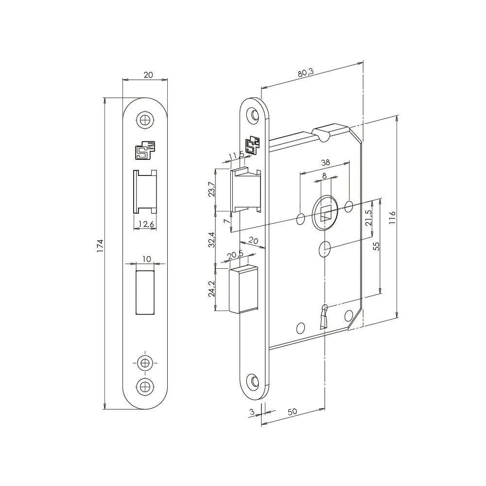 S2 binnendeur dag/nachtslot klavier BSW wit afgerond