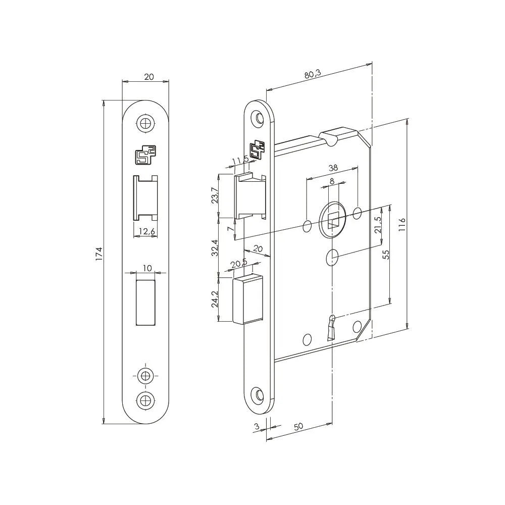 S2 binnendeur kastslot klavier BSW wit afgerond