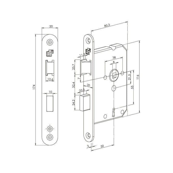 S2 binnendeur kastslot klavier BSW wit afgerond
