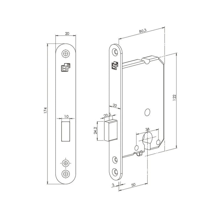 S2 binnendeur kastslot PC BSW wit afgerond
