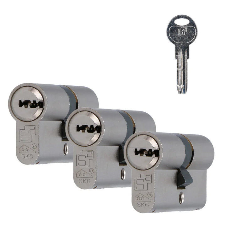 S2 veiligheidsprofielcilinder set gelijksluitend F6 SKG** 30/30mm (3 stuks)