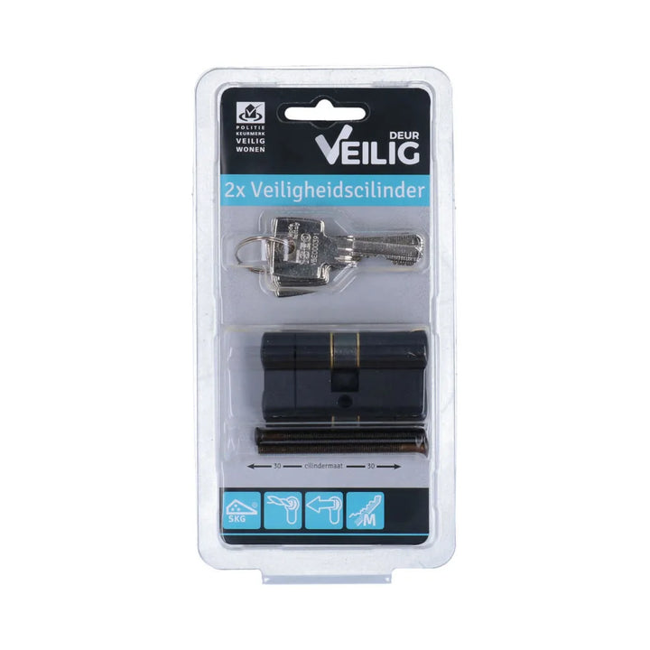 Veilig veiligheidsprofielcilinder S7 Expert SKG*** zwart 30/30mm (2 stuks)