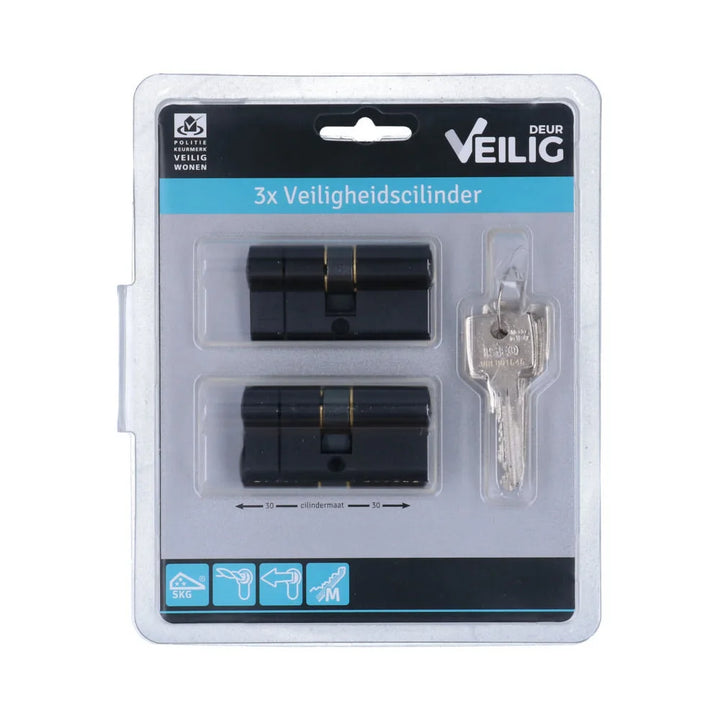 Veilig veiligheidsprofielcilinder S7 Expert SKG*** zwart 30/30mm (3 stuks)