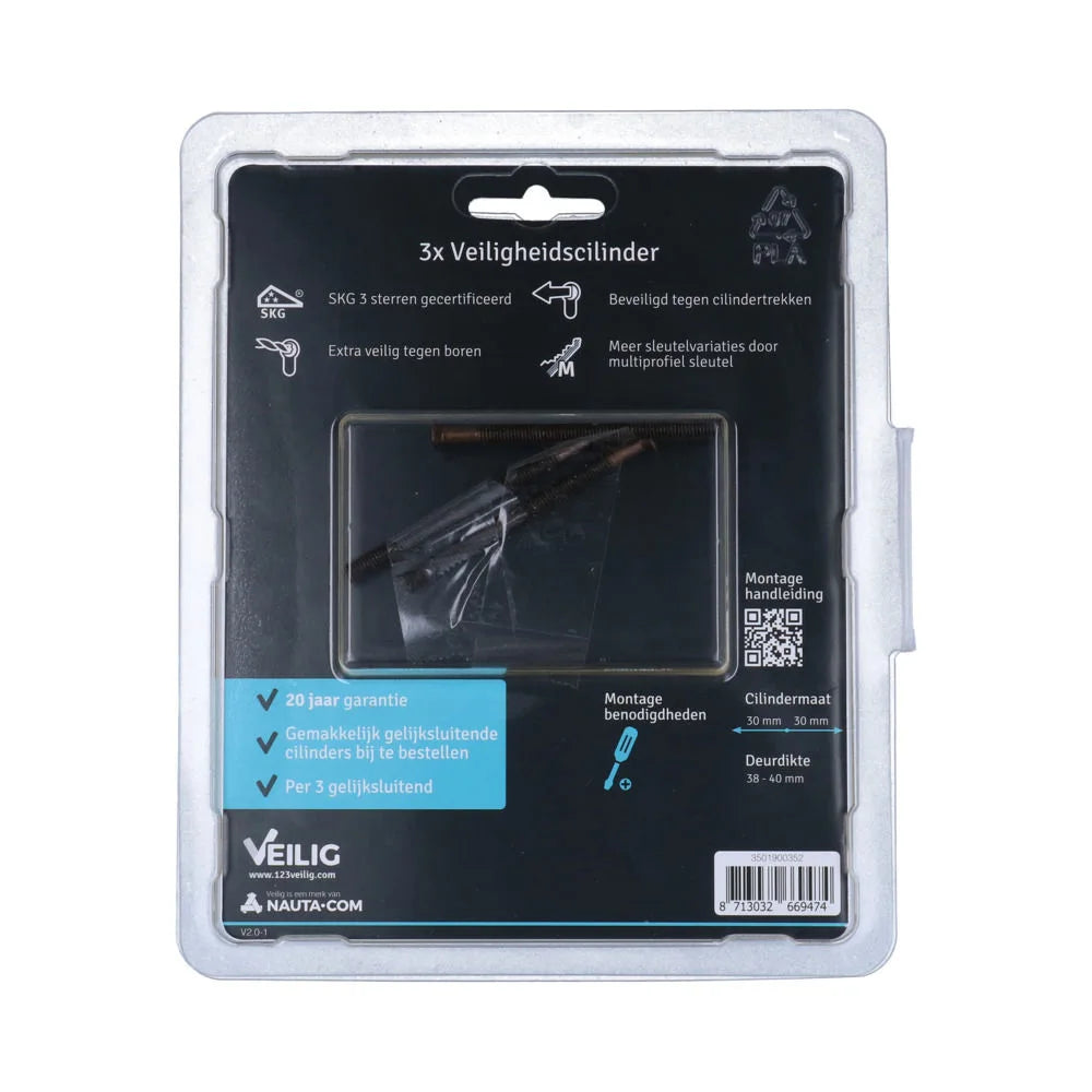 Veilig veiligheidsprofielcilinder S7 Expert SKG*** zwart 30/30mm (3 stuks)