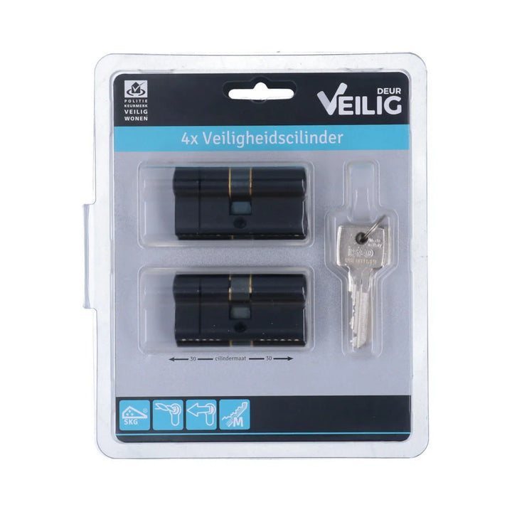 Veilig veiligheidsprofielcilinder S7 Expert SKG*** zwart 30/30mm (4 stuks)