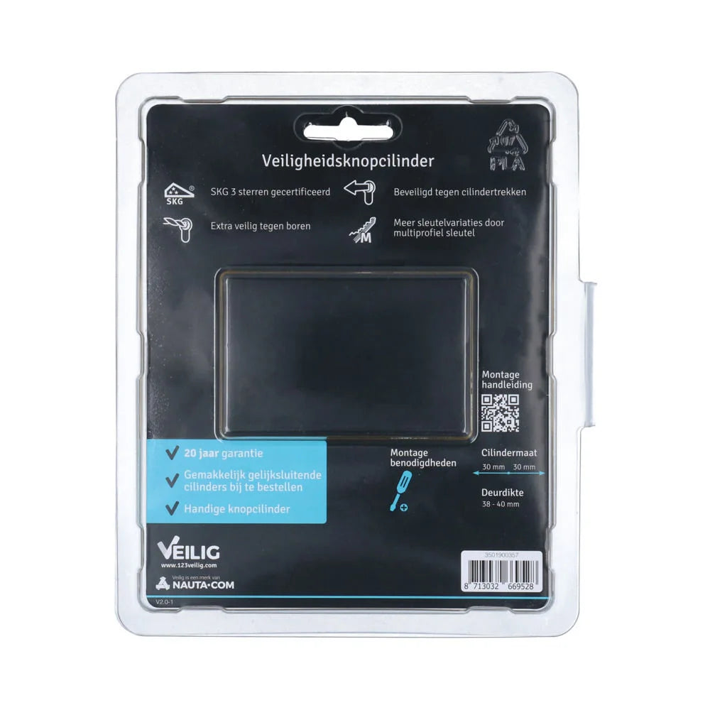 Veilig veiligheidsknopcilinder S7 Expert SKG*** zwart K30/30mm