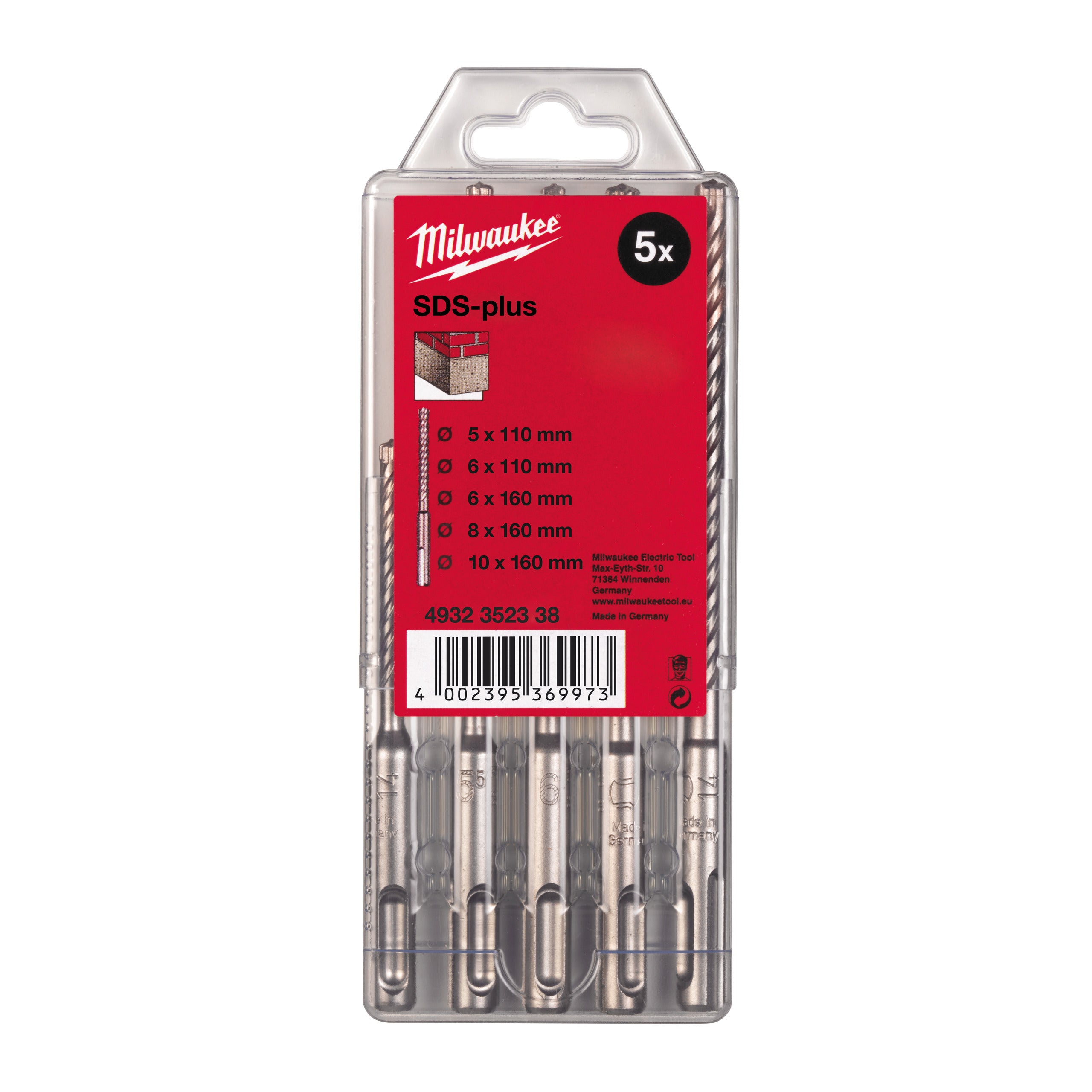 SDS-PLUS borenset M/2 type 1 (5/6 x 110, 6/8/10 x 160 mm)