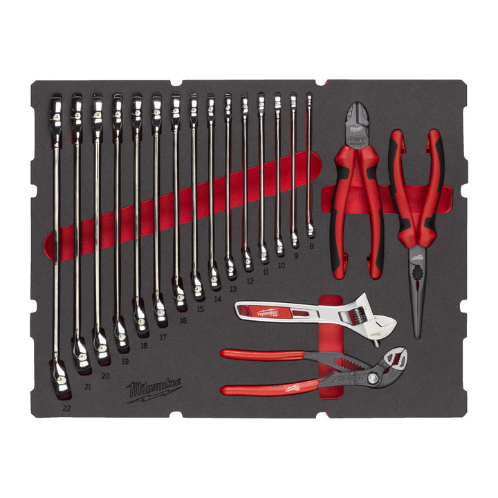Foam Inlay steeksleutel- en tangenset MAXBITE™ voor PACKOUT™ gereedschapskoffers met 2/3 lades (19-delig)