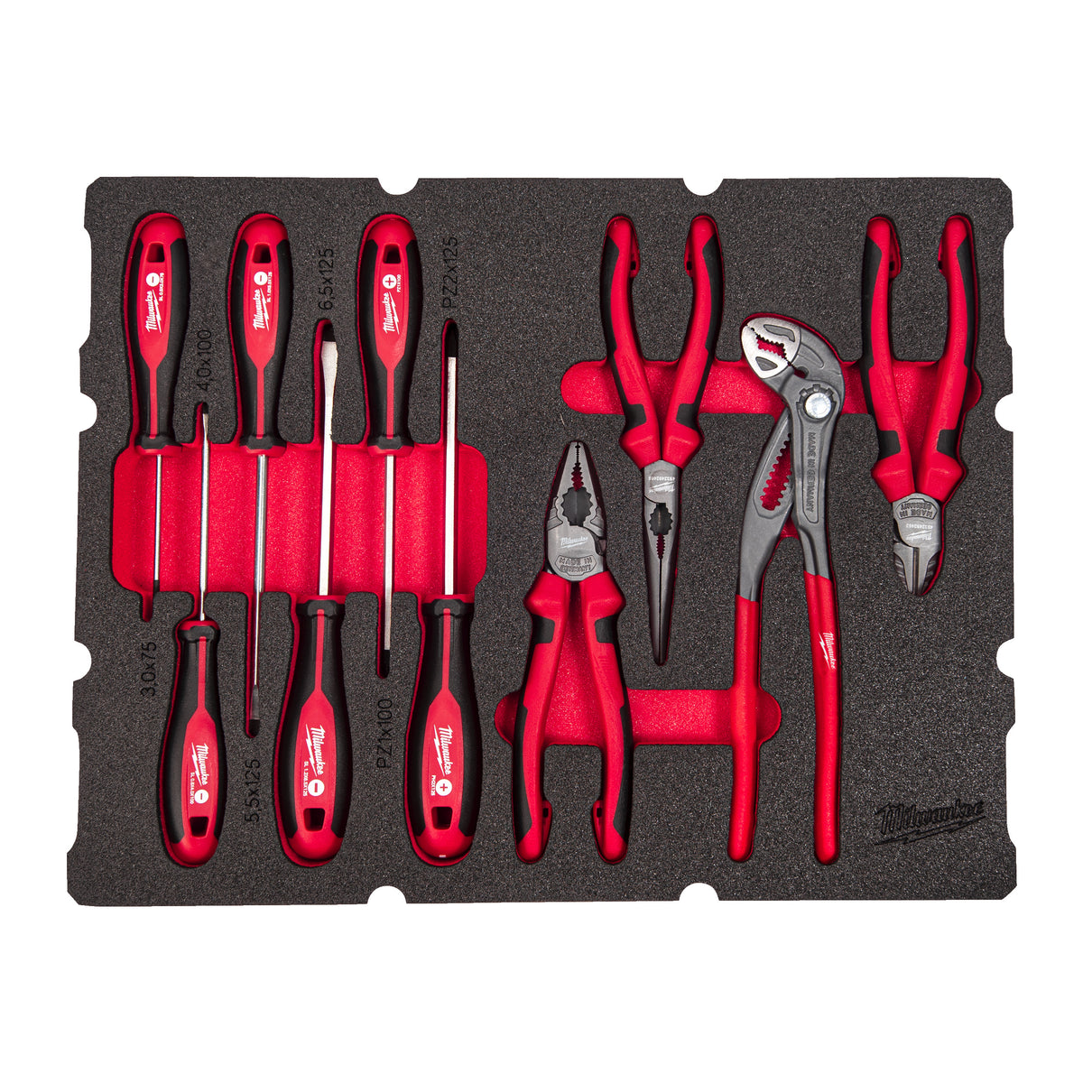 Foam inlay geschikt voor alle PACKOUT™ gereedschapskoffers met lades met schroevendraaiers en tangen (10-delig)