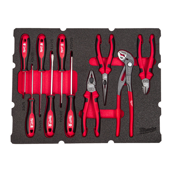 Foam inlay geschikt voor alle PACKOUT™ gereedschapskoffers met lades met schroevendraaiers en tangen (10-delig)