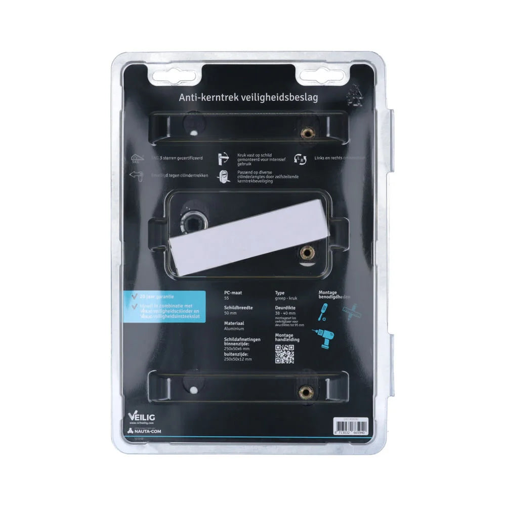 Veilig Veiligheidsbeslag 2200/2300 50 mm SKG*** kerntrek Zwart rechthoekig