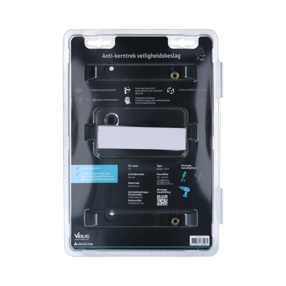 Veilig Veiligheidsbeslag 2200/2300 50 mm SKG*** kerntrek Zwart rechthoekig