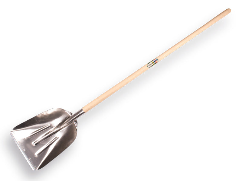 Graanschop Aluminium ATLAS DIAMANT, met Strip, met batsesteel import 130 cm. essen gebogen, gewaxt.