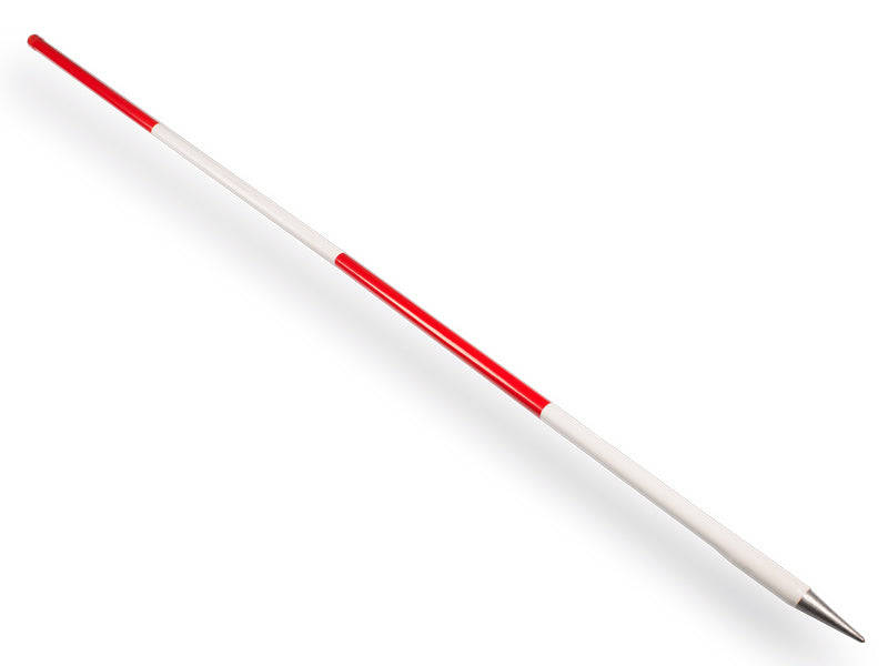 Jalonstok NESTLE hout 200cm., geplastificeerd, boven rood, stalen punt