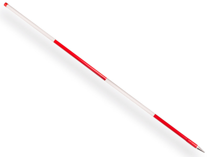 Jalonstok NESTLE hout 200cm., geplastificeerd, boven wit, stalen punt