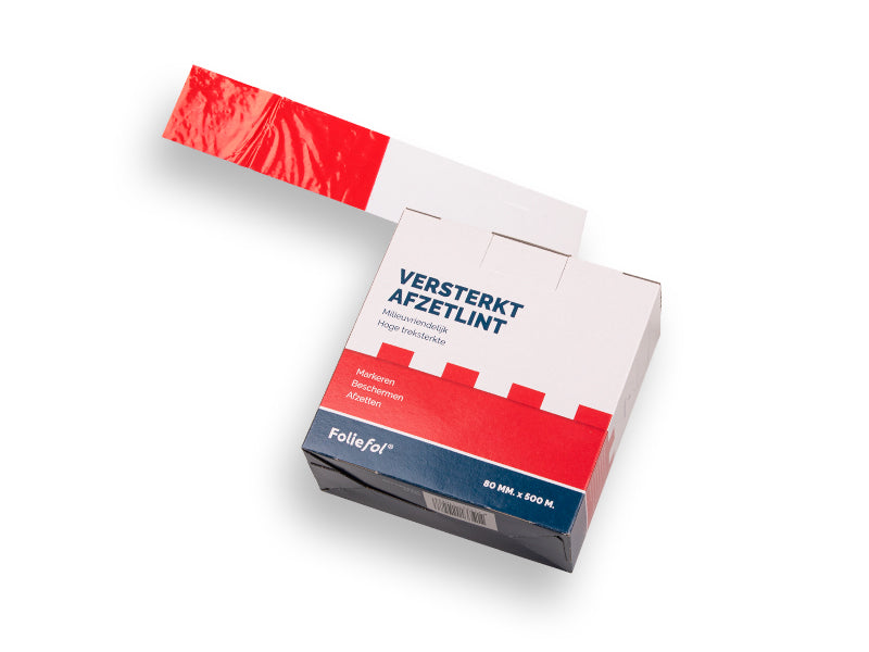 Afzetband 500 meter lang, 8 cm breed, versterkt, rood - wit