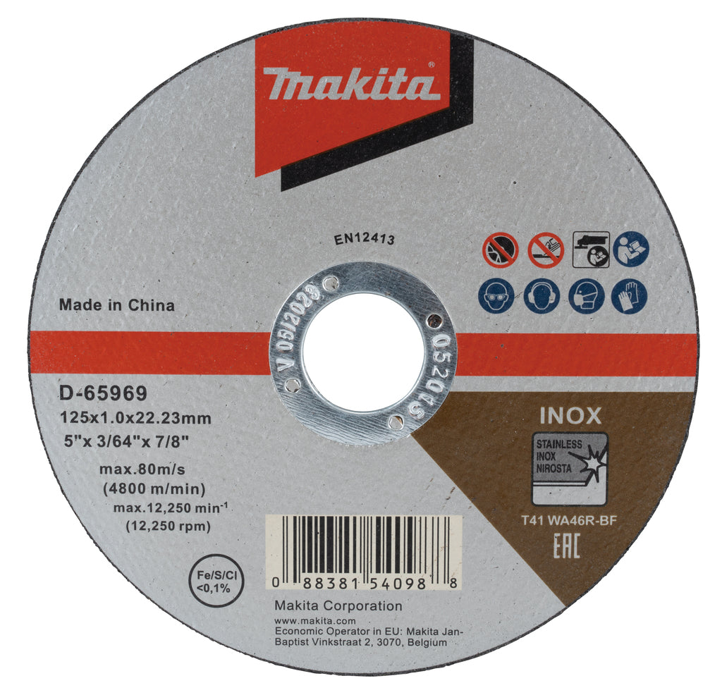 Makita doorslijpschijf RVS 125 x 1,0 12 stuks in metalen box