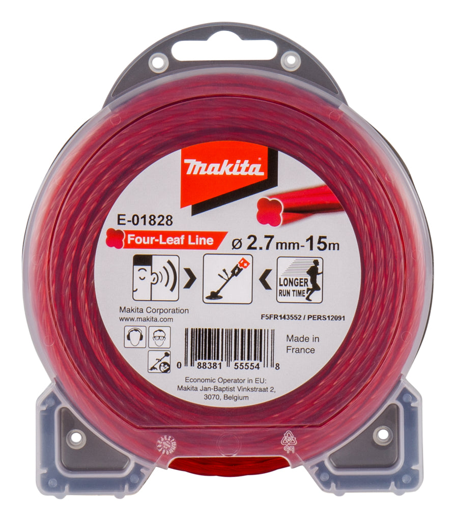 Makita klaverbladvormig maaidraad 2,7x15 meter rood