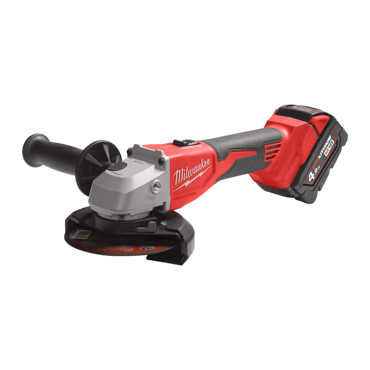 M18 BLSAG125X-402X Koolborstelloze 125mm haakse slijper met schuifschakelaar (2x 4.0 AH accu en lader)