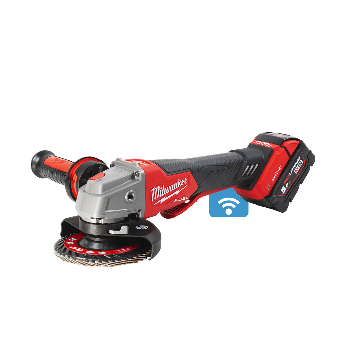M18 ONEFSAG125XPDB-502X ONE-KEY 125 mm haakse slijper met peddelschakelaar en rem (2x 5.0 AH accu en lader)