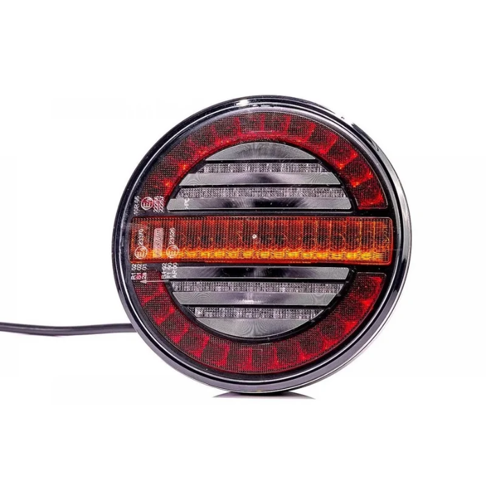 Fristom LED achterlicht, rond met dynamisch knipperlicht 12-24V 4m. kabel