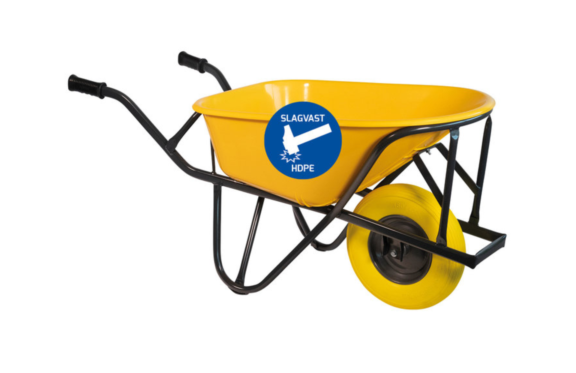 Hummer stratenmakers kruiwagen HDPE 90 L geel met softwiel