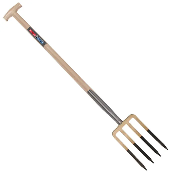 Spitvork - Professioneel - 4 tanden - Essenhouten steel - 85 centimeter