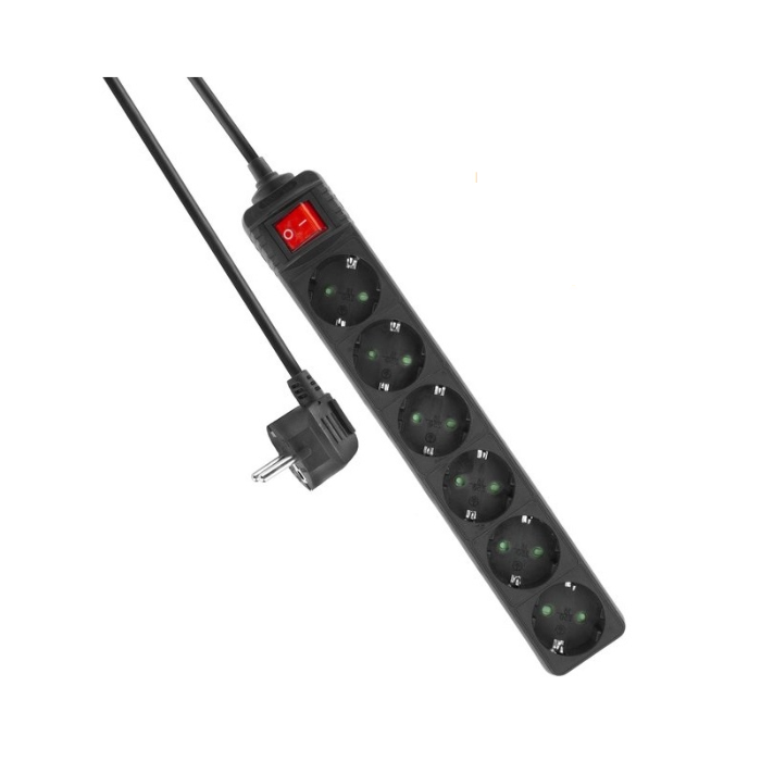 EGT STEKKERDOOS 6V+KNOP 1,5M 3X1,5Q ZWART