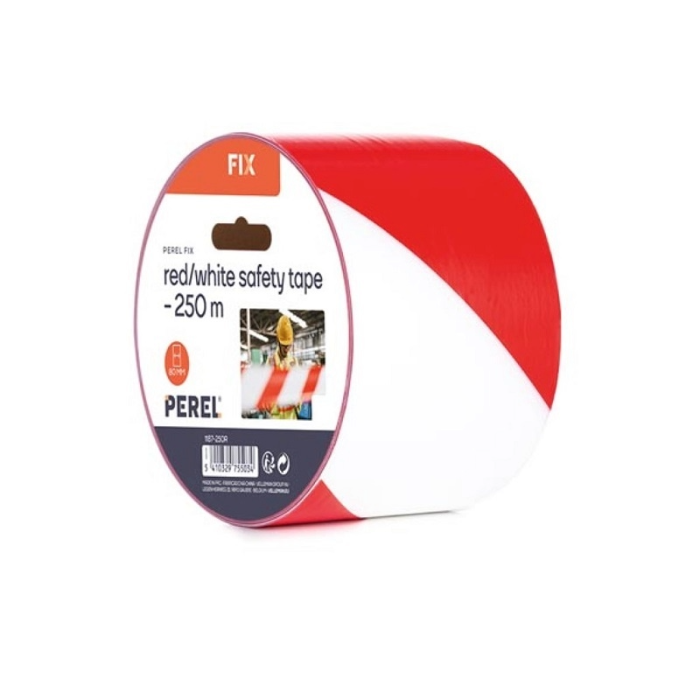 PEREL ROL VEILIGHEIDSLINT ROOD/WIT 250M