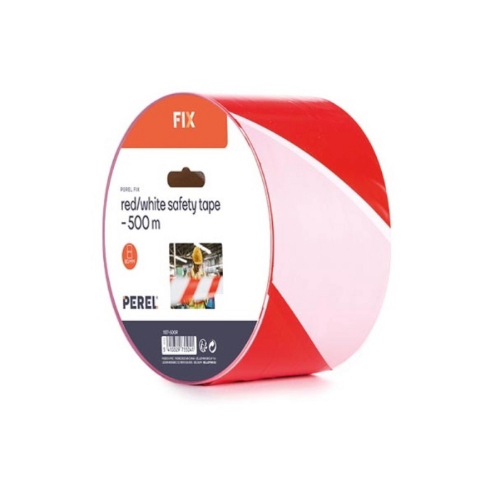 PEREL ROL VEILIGHEIDSLINT ROOD/WIT 500M