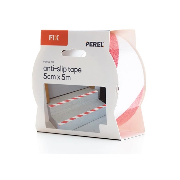 PEREL ANTI-SLIPTAPE 5CM X 5M - ROOD/WIT
