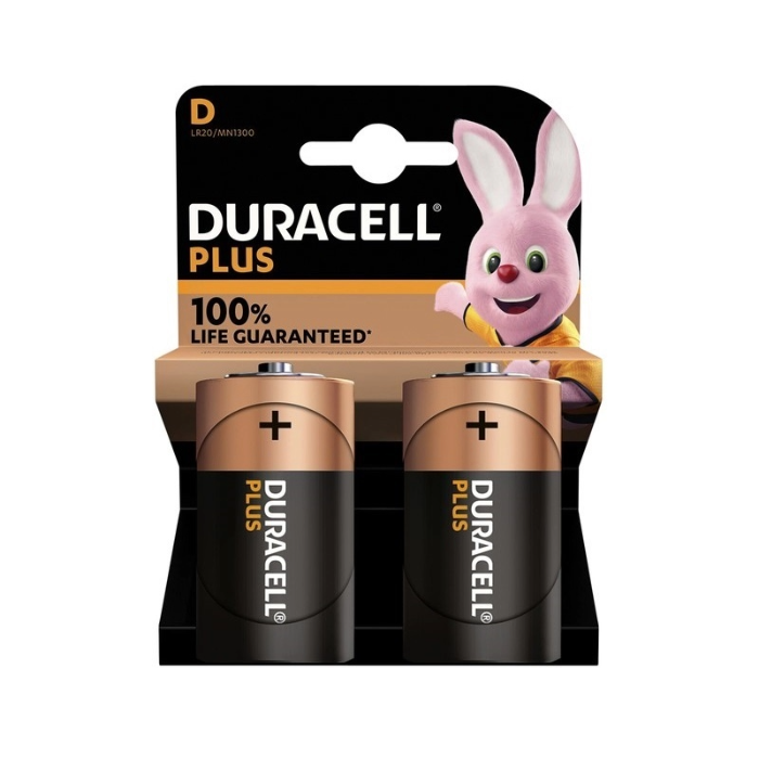 2 STUKS DURACELL PLUS 100% MN1300/D BATTERIJEN