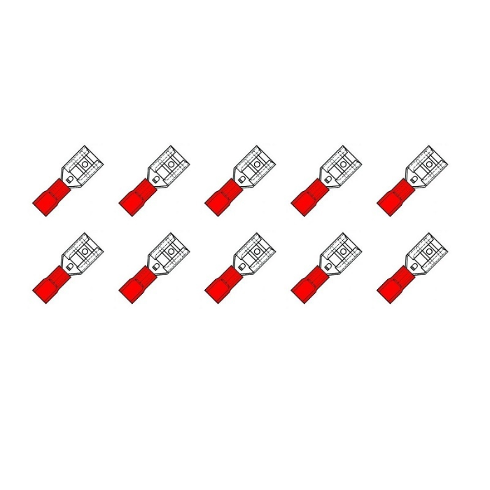 EGT 10 STUKS KABELSCHOEN VLAK FEMALE 6,3 ROOD