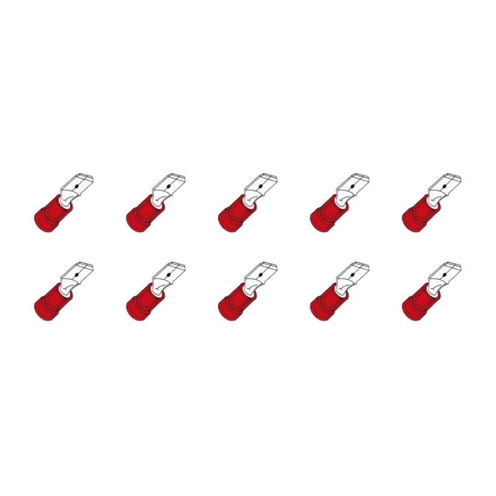 10 STUKS KABELSCHOEN VLAK MALE 6,3 ROOD