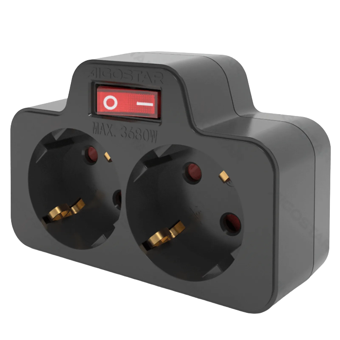 AIGO VERLOOPSTEKKER 2 X WCD+RA+SCHAKELAAR MAX 3500W ZWART