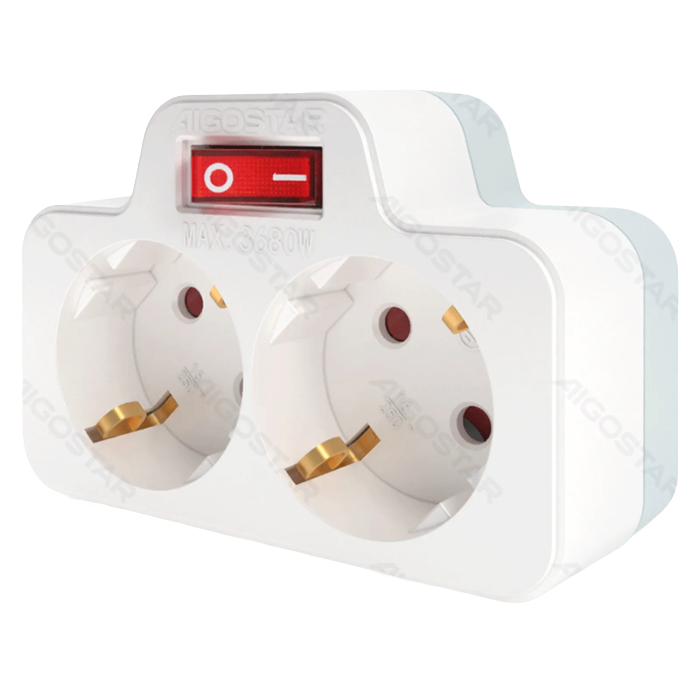 AIGO VERLOOPSTEKKER 2 X WCD+RA+SCHAKELAAR MAX 3500W WIT