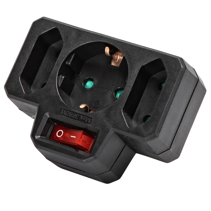 AIGO VERLOOPSTEKKER WCD+RA+2X EURO+SCHAKELAAR ZWART