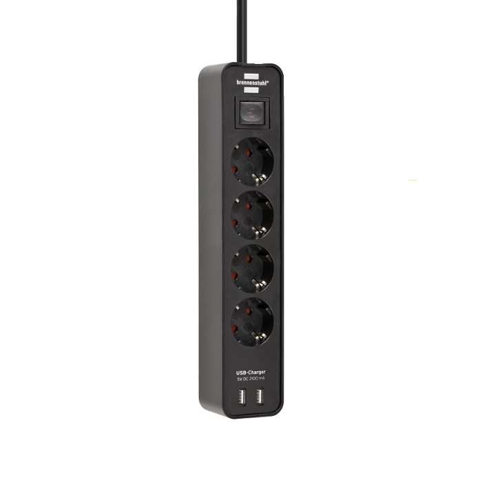 BRENNENSTUHL STEKKERDOOS 4V+KNOP+USB 1,5M 3X1,5Q ZWART