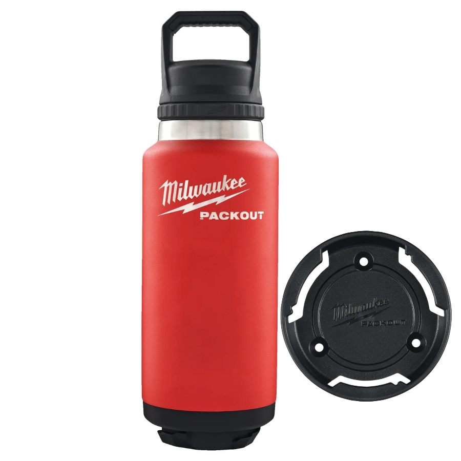 PACKOUT 1065 ml fles met deksel rood + PACKOUT montage ring