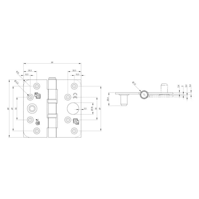 S2 veiligheidskogellagerscharnier 6512 89x89x2.4 silverlook SKG*** afgerond