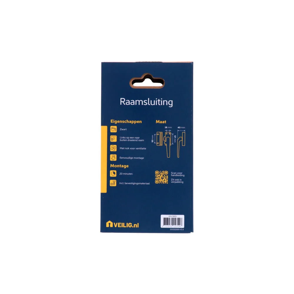 Veilig raamsluiting standaard rechts zwart
