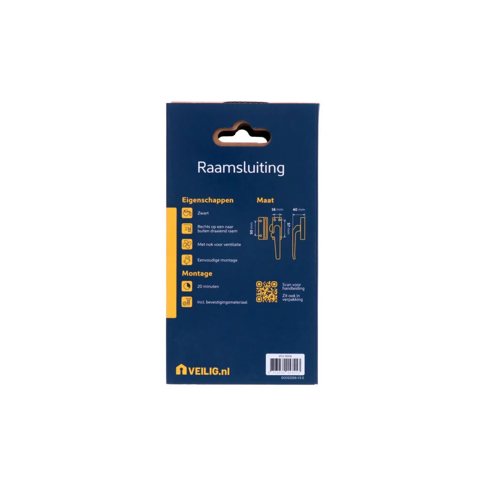 Veilig raamsluiting standaard links zwart