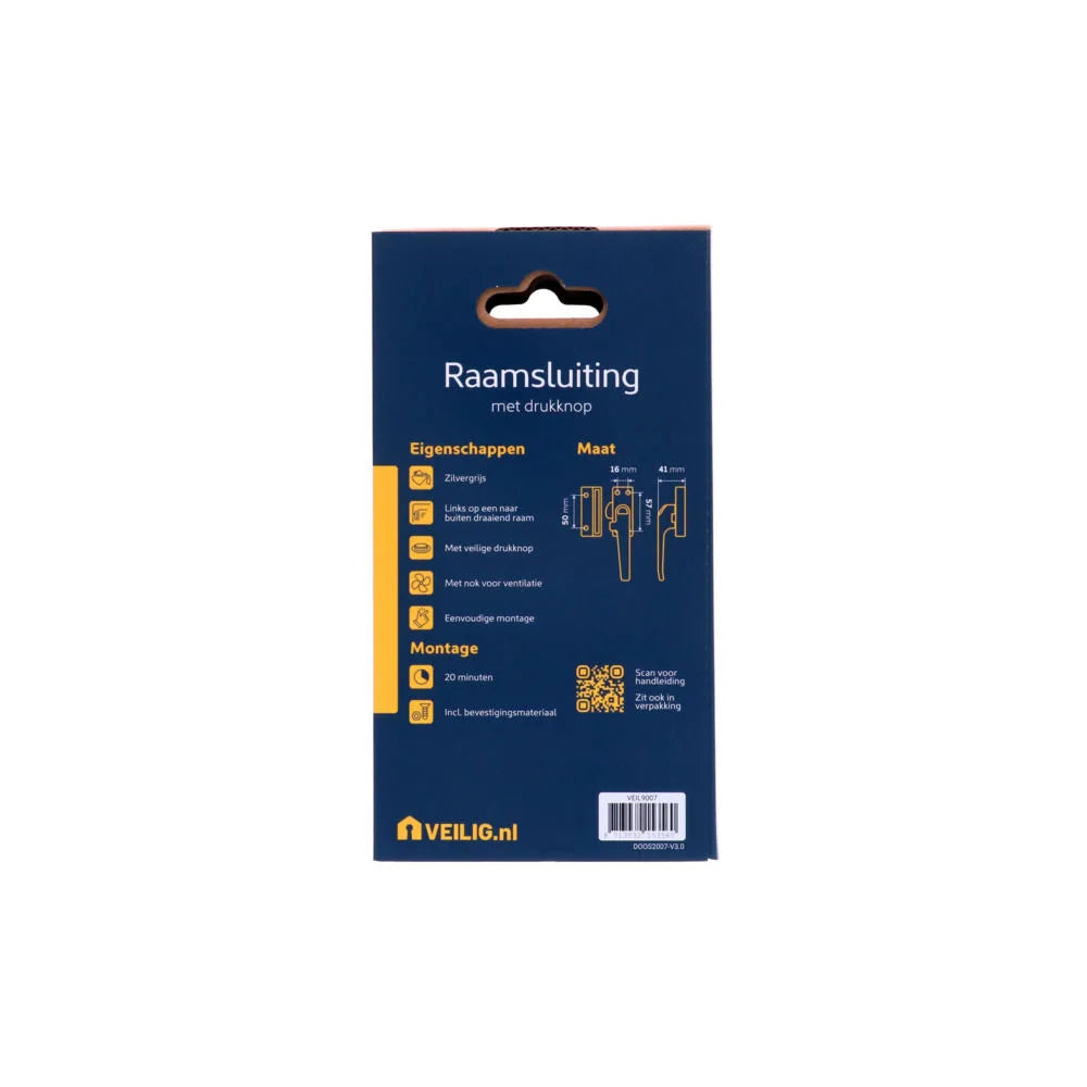 Veilig raamsluiting met drukknop rechts grijs