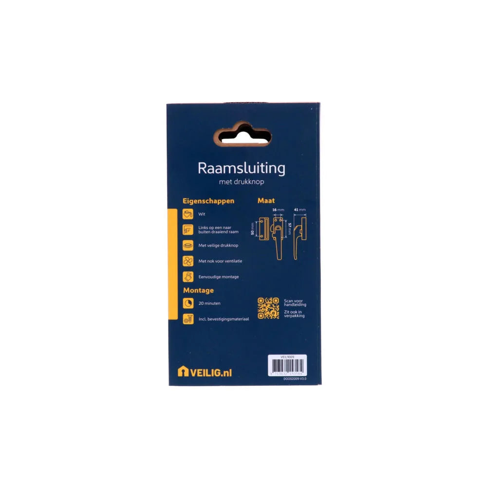 Veilig raamsluiting met drukknop rechts wit