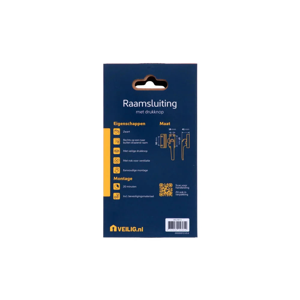 Veilig raamsluiting met drukknop links zwart