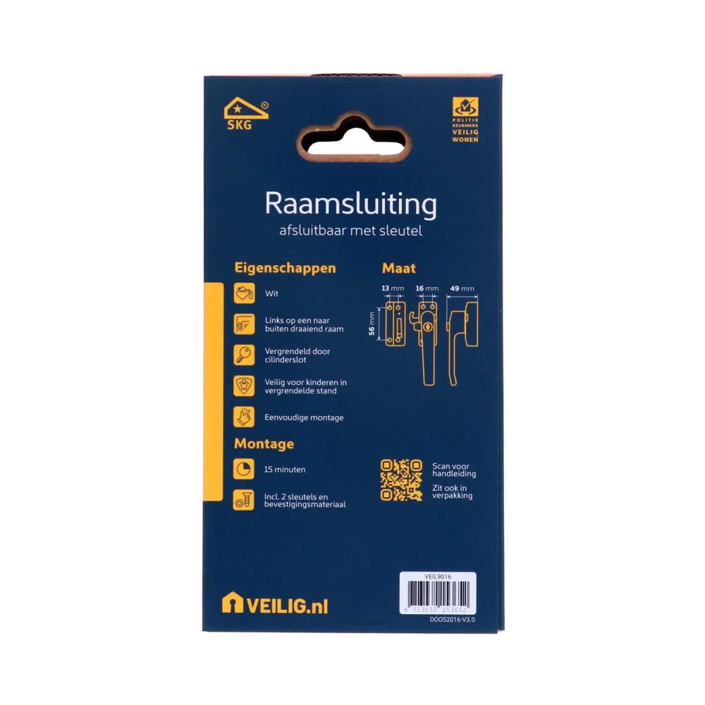 Veilig raamsluiting afsluitbaar met sleutel SKG* rechts wit