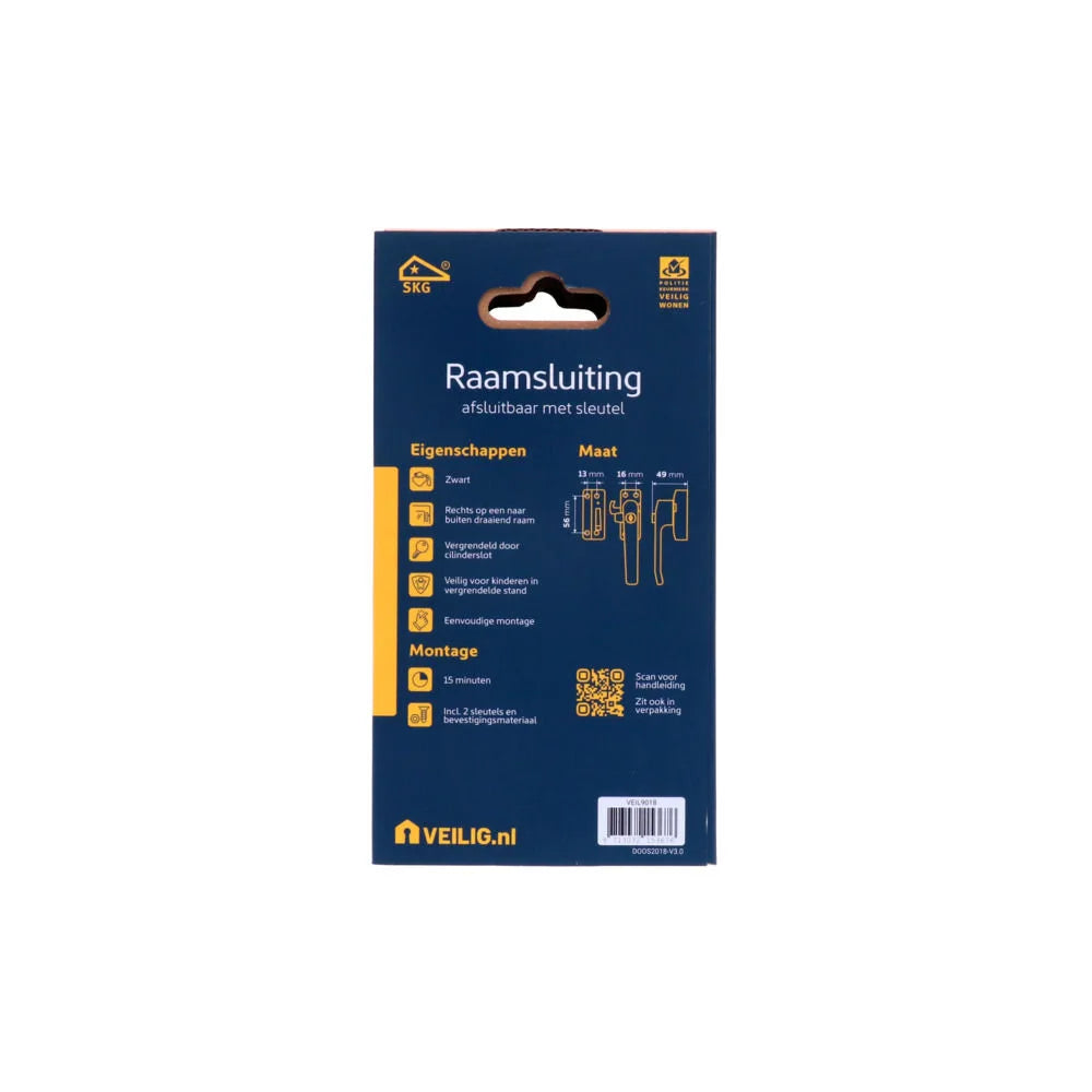 Veilig raamsluiting afsluitbaar met sleutel SKG* links zwart