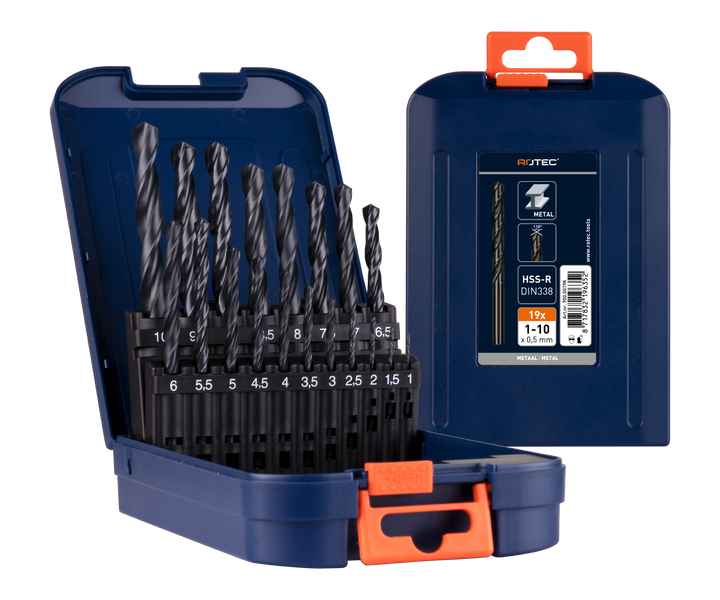 Rotec 19-delig. Spiraalborenset HSS-R type '100' in ABS-cassette