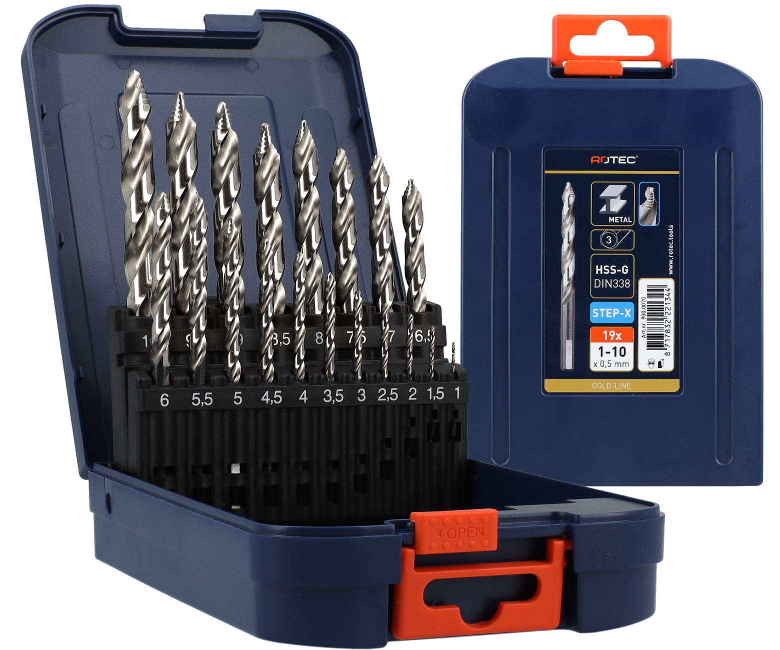 Rotec 19 delig spiraalborenset type '104|STEP-X' in ABS-cassette